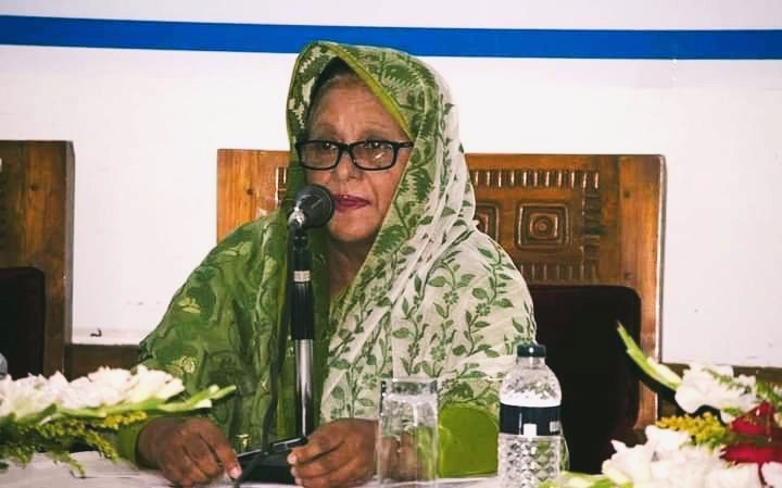 Dr. Nilufar Nahar speaking from a panel table at a chemistry conference